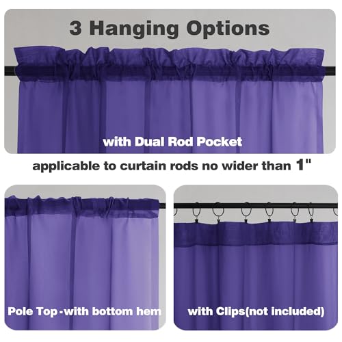 Purple Sheer Valances for Windows (Purple / 42"W x 16"L (Pack of 2))