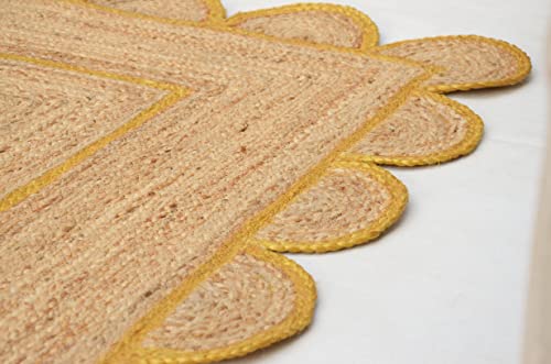 Scallop Pattern Jute Bohemian Area Rug (2'x16' (Runner) / Yellow)