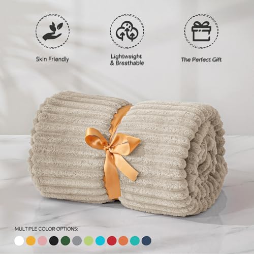 3D Ribbed Jacquard Linen Fleece Twin Blanket for Couch (Linen / Twin(60"x80"))