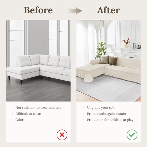 2 Piece Sectional Couch Cover for L Shape Sofa Ivory XL (Ivory / X-Large)