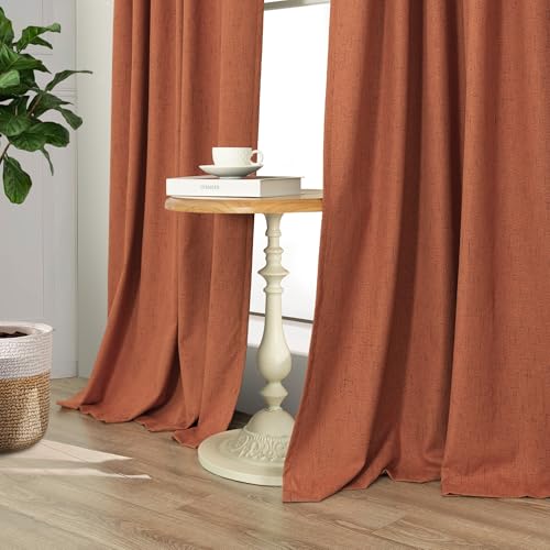 Terracotta Black Out Curtains 72 Inch Long Western Blackout Window Curtain & Drapes 72 Inch Length 2 Panel Viral Retro Vintage Linen Farmhouse for Bedroom Dining Living Room Pumpkin 70s Decor Hippie (Terracotta / 52"W x 72"L (Pack of 2))