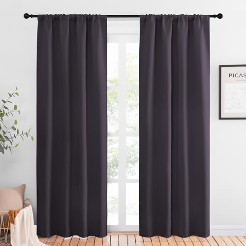 Blackout Curtains for Living Curtains (Greyish Purple / 34"W x 84"L (Pack of 2))