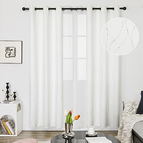 Living Room Curtains 84 Inches Long (Pure White/Wave Dots / 38"W x 84"L (Pack of 2))