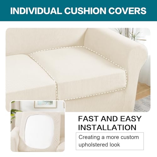 4 Piece Sofa Covers for 3 Cushion Couch Sofa Slipcover Soft Couch Cover for Dogs (Sofa (3 Cushion) / Cream)