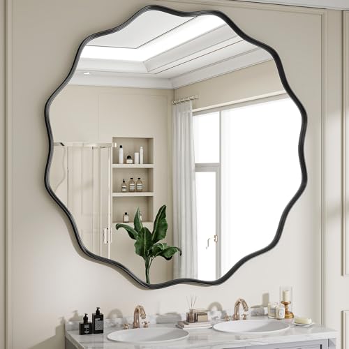 Round Wavy Mirror (Black / 36"L x 36"W)