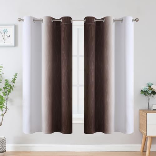 Brown and Greyish White Blackout Curtains 42Wx63L 2 Panels (Brown and Greyish White / 42"W x 63"L (Pack of 2))