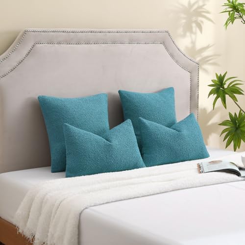 Pack of 2 Boucle Textured Throw Pillow Covers 26x26 Inch (Teal Blue / 26" x 26" (Pack of 2))