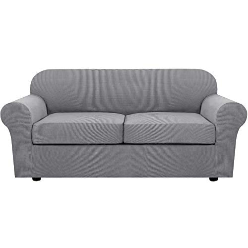 3 Piece Stretch Sofa Covers for 2 Cushion Sofa Couch Covers for Living Room Furniture Cover (Medium-XL / Dove)
