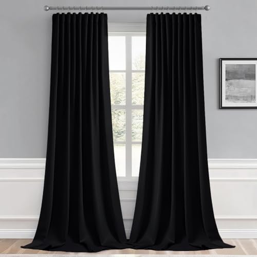 Black Back Tab Blackout Curtains 52x94 Inch Long 2 Panels Set (Black / 52"W x 94"L (Pack of 2))