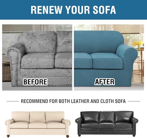 4 Piece Stretch Sofa Covers for 3 Cushion Couch Covers for Living Room Furniture Slipcovers (Large Plus / Storm Blue)