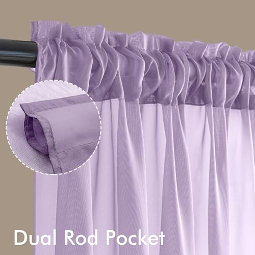 Light Purple Sheer Curtains 108 Inches Long 4 Panels 42 x 108 Inches (42"W x 108"L (Pack of 4) / Lavender)