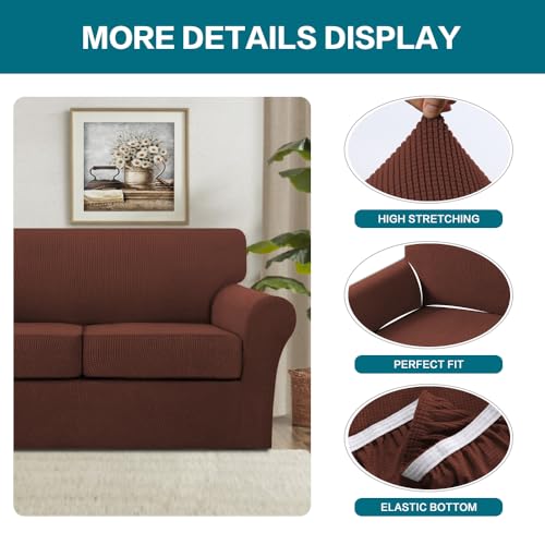 3 Piece Sofa Covers For 2 Cushion Couch Sofa Slipcover Soft Couch Cover For Dogs (Loveseat (2 Cushion) / Burnt Brick)