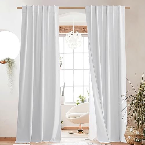 Back Tab 100% Blackout White Linen Curtains 84" L Set of 2 (Pure White / 52"W x 84"L (Pack of 2))