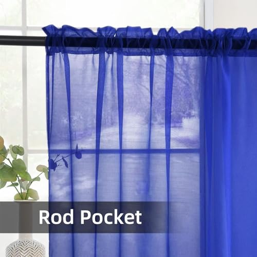 Basic Rod Pocket Sheer Voile Window Curtain Panels Sapphire 1 Pair 2 Panels 52 Width 36 Inch Long for Kitchen Bedroom Children Living Room Yard（Sapphire (Blue Sapphire / 52"W x 36"L (Pack of 2))