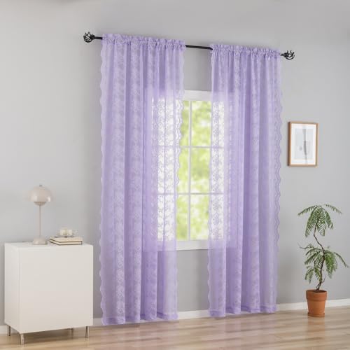 Vintage Lace Curtains 72 Inches Long (Lavender / 52"W x 72"L (Pack of 2))