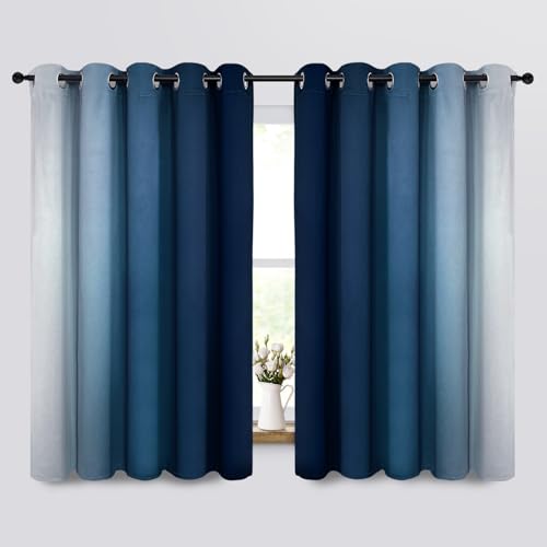 Ombre Curtains Blue and Greyish White for Living Room (70"W x 63"L (Pack of 2) / Blue)