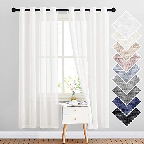 Linen Curtains Semi Sheer Bedroom Window Curtains (52"W x 72"L (Pack of 2) / Ivory)