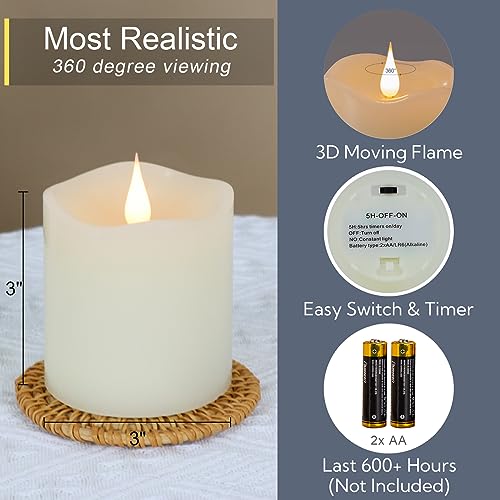Flameless Candles Battery Operated with Remote Timer (3"x3"-2 Pack-Pillar)