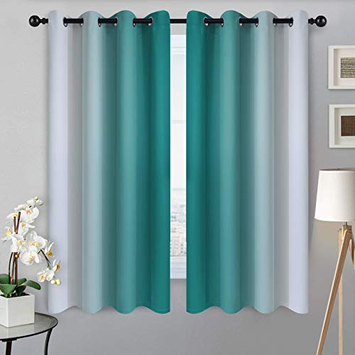 Ombre Teal to Grey White Curtains for Living Room 52Wx63L (52"W x 63"L (Pack of 2) / Teal)