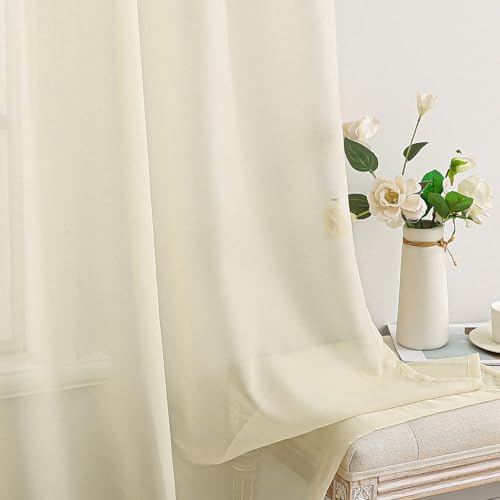 Light Cream Sheer Curtains 96 inches Long 54 X 96 Inches (Light Cream / 54"W x 96"L (Pack of 2))