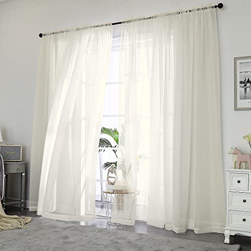 Ivory Sheer Curtains 84 Inch Long 2 Panels for Living Room 59" Wide (Ivory / 59"W x 84"L (Pack of 2))