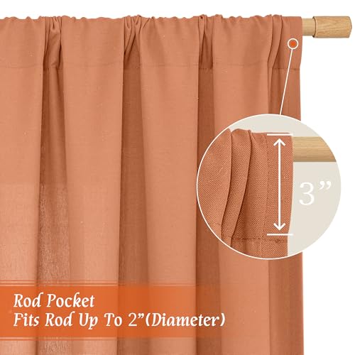 Short Terracotta 48 Inch Linen Curtains for Kitchen Window 2 Panels (42"W x 48"L (Pack of 2) / Rod Pocket - Terracotta)