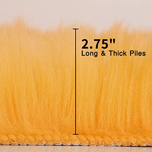 Yellow Faux Sheepskin Rug 2x3 ft (Yellow / 2' x 3' (Oval))