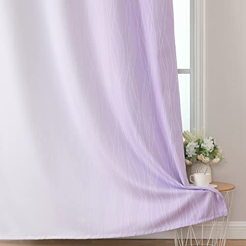 Lilac and Greyish White Ombre Blackout Curtains for Bedroom 63 Inch Long (Lilac and Greyish White / 42"W x 63"L (Pack of 2))