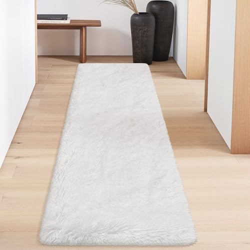 Runner Rug for Bedroom White 2x6ft Fluffy Area Rug Bedside Runner Rug for Kids Room Boys Teens Nursery Baby Living Room Dorm Home Decor Carpets (White / 2' x 6' (Runner))