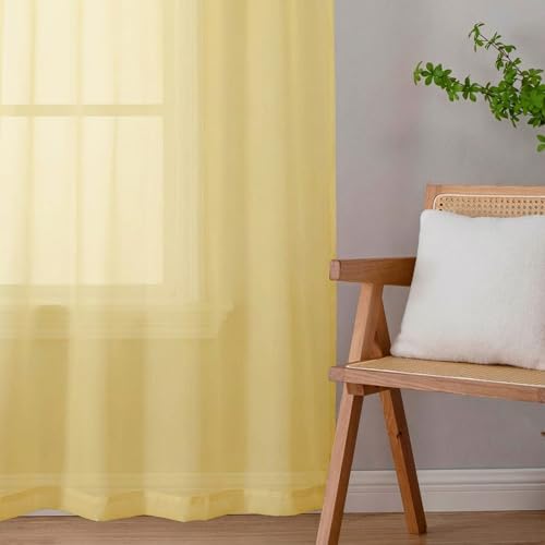 Sheer Curtains 84 Inches Long 2 Panels Set for Bedroom Living Room (Yellow / 42"W x 84"L (Pack of 2))