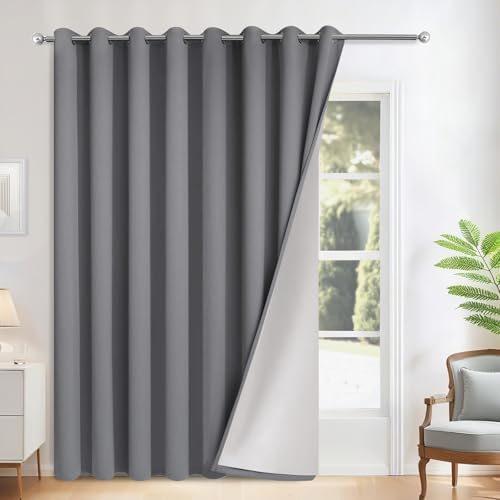 100% Blackout Curtains W100xL84 inch Black Sliding Door Drapes (Grey / 100"W x 84"L (Pack of 1))