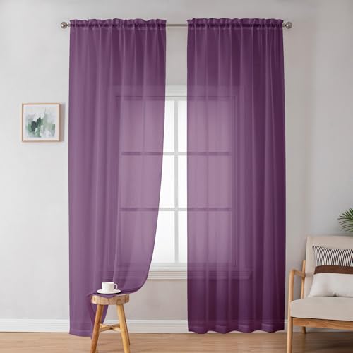 Sheer Curtains 72 Inches Long 2 Panels Set (Plum / 42"W x 72"L (Pack of 2))