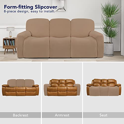 Super Stretch 3 Seats Recliner Sofa Couch Cover with Pocket (Large Recliner Sofa / Camel)