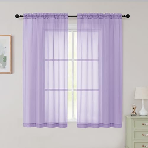 Sheer Lavender Curtains for Bedroom Living Room 54 Inch Length 2 Panels Set (Lavender / 42"W x 54"L (Pack of 2))