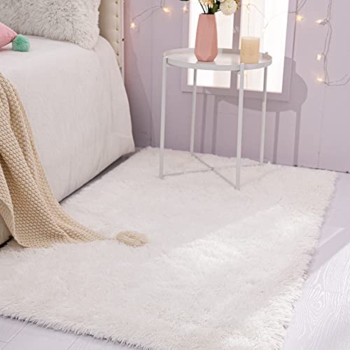 Super Soft Shaggy Rugs Fluffy Carpets 3x5 Feet (3' x 5' (Rectangular) / Cream White)