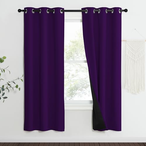 100% Blackout Curtains with Black Liner Backing (Royal Purple / 37"W x 70"L (Pack of 2))