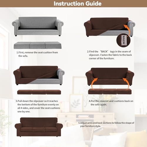 4 Pieces Couch Cover for Sofa Velvet Sofa Covers Washable (Large / Chocolate)