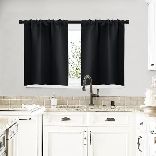Black Blackout Curtains for Kitchen 29" Wide x 20" Long 2 Panels (Black / 29"W x 20"L (Pack of 2))