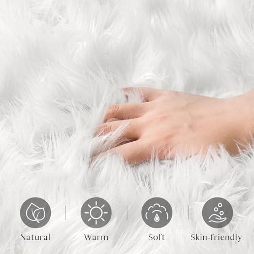 Ashler Faux Fur Rug (3' (Round) / C-white)