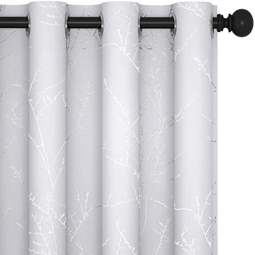 Living Room Curtains 84 Inches Long (Greyish White/Tree Branch / 52"W x 84"L (Pack of 2))