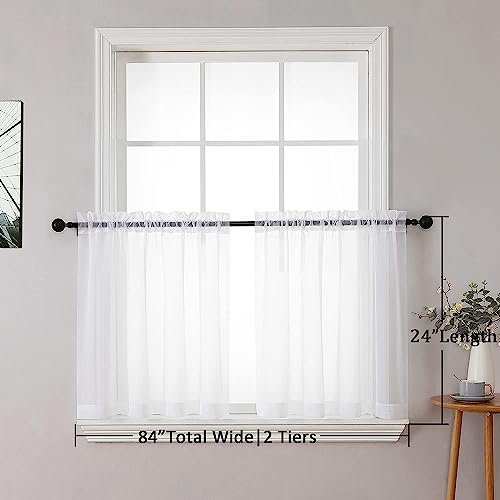 Aiyufneg White Sheer Valance for Window Curtains 24 Inch Length (40"W x 24"L (Pack of 2) / White)
