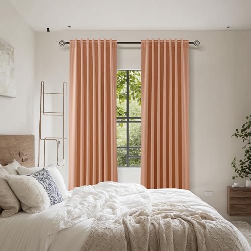 100% Blackout Curtains 84 Inch Length 2 Panels Set for Living Room Bedroom Back Tab Thermal Insulated Black Out Linen Drapes Room Darkening Peach Quartz (Peach Quartz / 52"W x 84"L (Pack of 2))