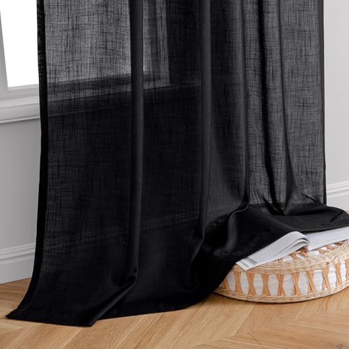 Black Linen Curtains 84 Inch Length 2 Panels for Bedroom Living Room (52"W x 84"L (Pack of 2) / Black)