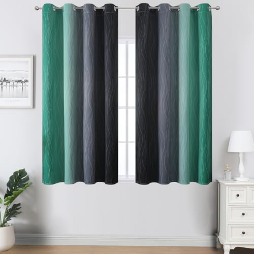 Black and Green Ombre Blackout Curtains 45 Inches Long (Black and Green / 52"W x 45"L (Pack of 2))