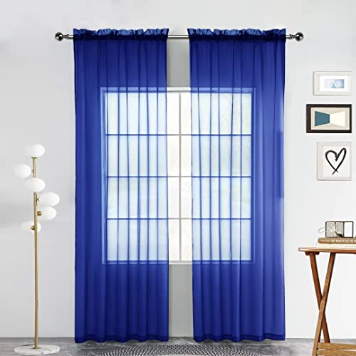 Sheer Voile Window Treatment Rod Pocket Curtain Panels for Kitchen Bedroom Living Room Drapes Sunlight Filtering Privacy Semi Home Decor Assorted Colors Sizes (Blue Sapphire / 52"W x 90"L (Pack of 2))