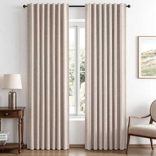 100% Blackout Linen Curtains for Bedroom 42 x 63 Inch Khaki 2 Panels (Khaki / 42"W x 63"L (Pack of 2))