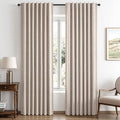 100% Blackout Linen Curtains for Bedroom 42 x 84 Inch Khaki 2 Panels (Khaki / 42"W x 84"L (Pack of 2))