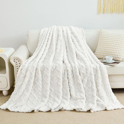 Fleece Throw Blanket for Bed Couch 90"x108" White (White / King(108×90in))