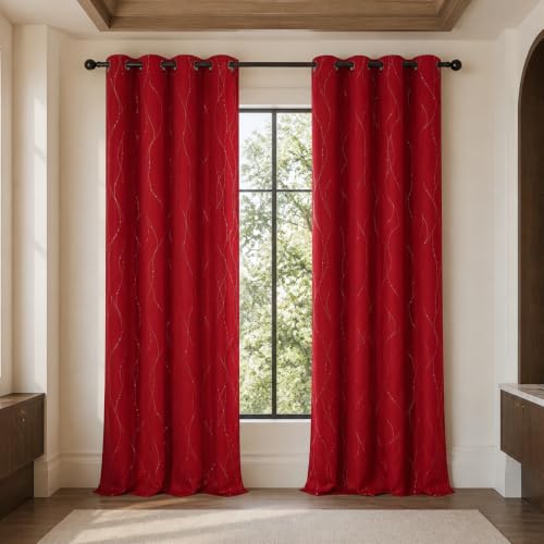 Living Room Curtains 72 Inches Long (Red/Wave Dots / 52"W x 72"L (Pack of 2))