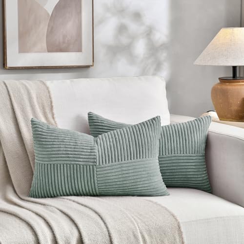 2 Packs Grey Blue Lumbar Decorative Throw Pillow Covers 12x20 Inch for Couch Bed Sofa (Grey Blue / 20" x 12" (Pack of 2))